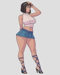 2d blue_eyes borderreloaded brown_hair brown_skin brown_skinned_female busty female hourglass_figure korra nickelodeon skimpy skimpy_clothes tagme the_legend_of_korra wide_hips