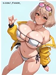 ai_generated animated anis_(nikke) anis_(sparkling_summer)_(nikke) big_breasts bikini bikini_bottom bikini_only bikini_top bouncing_breasts brown_hair curvy_figure fanor goddess_of_victory:_nikke large_breasts looking_at_viewer short_hair tagme video yellow_eyes