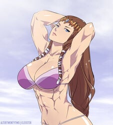 1girls abs alter-22 altertwentytwo armpits arms_behind_head biceps big_breasts blue_eyes braid breasts brown_hair brunette circlet cleavage elee0228 elf female female_only hair huge_breasts large_breasts lips long_hair looking_at_viewer muscular muscular_female navel nintendo pointy_ears princess_zelda shiny shiny_skin solo the_legend_of_zelda twilight_princess very_long_hair zelda_(twilight_princess)