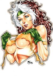 1girls 2019 alternate_costume anna_marie artist_name bandage bandages bandana big_breasts black_eyebrows breasts brown_hair bust busty cleavage color colored curvaceous curvy dated ed_benes_studio eyebrows eyelashes female female_focus female_only fred_benes gloves green_bandana green_eyes green_gloves green_headband hair headband homo_superior human humanoid large_breasts light-skinned_female light_skin lipstick long_hair makeup marvel marvel_comics mascara multicolored_hair mutant nipple_bulge nipples open_eyes pinup red_lips red_lipstick ripped_clothes ripped_clothing rogue_(x-men) savage_land signature simple_background solo solo_female solo_focus striped_hair superheroine teeth torn_clothes torn_clothing traditional_media_(artwork) two_tone_hair underboob upper_body voluptuous wardrobe_malfunction white_background white_hair x-men yellow_bra