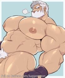 bara bara_tiddies beard big_pecs daddy dilf drayden gay juggermelon male male_only muscular muscular_male plump_breasts pokemon solo voluptuous_male white_hair yaoi