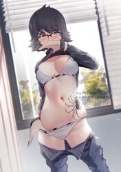 1girls 2d 2d_(artwork) 2d_artwork adult adult_female ak4ci bare_belly bare_chest bare_hands bare_hips bare_midriff bare_navel bare_skin belly belly_button big_breasts black-haired_female black_hair blurred_background blurry_background blush blush_face blushing_at_viewer blushing_female blushing_lines bra breasts brown-eyed_female brown_eyes busty busty_female busty_girl cleavage collarbone covering covering_face covering_mouth covering_own_mouth covering_self curvaceous curvaceous_body curvaceous_female curvaceous_figure curvaceous_hips curvy curvy_body curvy_female curvy_figure curvy_hips day daylight daytime digital digital_art digital_drawing digital_drawing_(artwork) digital_media digital_media_(artwork) elbows exposed_belly exposed_chest exposed_hips exposed_midriff exposed_navel exposed_skin eyebrows_visible_through_hair female female_focus female_only fingers glasses glasses_on_face glasses_on_head groin half_naked half_nude high_resolution highres hourglass_figure hunter_x_hunter indoor indoor_nudity indoors inguinal_crease inguinal_ligament large_boobs large_breasts lean_figure looking_at_viewer mature mature_female midriff naked naked_female naked_woman narrow_waist navel nude nude_female nudity panties panties_aside panties_pull panties_pulled_aside panties_pulled_down phantom_troupe semi_nude shizuku_murasaki short_hair shoulders slender_body slender_waist slim_waist solo standing thick_thighs thigh_gap thighs underwear upper_body white_bra white_panties white_underwear wide_hips window