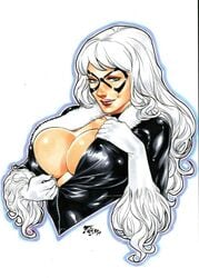 1girls 2019 big_breasts black_bodysuit black_cat_(marvel) blue_eyes bodysuit breasts busty cleavage curvaceous curvy dated domino_mask ed_benes_studio eyeshadow felicia_hardy female female_only fred_benes fur_trim gloves human large_breasts lipstick long_hair makeup marvel marvel_comics mascara mask pinup red_lips red_lipstick signature simple_background smile smiling solo spider-man_(series) superheroine traditional_media_(artwork) unzipped unzipped_bodysuit unzipping upper_body voluptuous white_background white_gloves white_hair zipper zipper_pull_tab