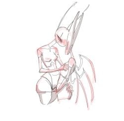 hollow_knight hollow_knight:_silksong hollow_knight_(franchise) team_cherry bug bug_girl hornet_(hollow_knight) 2girls spider spider_girl breasts pussy yuri lesbian_sex traitors_child fingering fingering_pussy small_breasts mantis mantis_girl