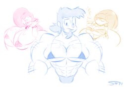 1boy 2girls aged_up alternate_breast_size bikini bimbo crossdressing dipper_pines disney disney_channel disney_xd female gravity_falls hoop_earrings huge_breasts mabel_pines male monochrome multiple_girls muscular muscular_male pacifica_northwest rough_sketch smooth_skin supahstudiomann_(artist) sweetspicymann thicc-verse wide_hips