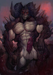 absurd_res anthro balls dragon erection goroguro hi_res horn looking_at_viewer male male_only muscular muscular_male nude penis solo standing veiny_muscles