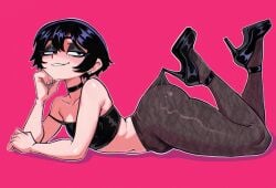 1boy ass ass_focus big_ass black_choker black_eyes black_hair blush blushing_at_viewer choker femboy girly goth goth_boy goth_femboy gothic heels imminent_anal imminent_fellatio imminent_oral imminent_orgasm imminent_penetration imminent_rape imminent_sex lace_pantyhose_hooked_on_heel_(meme) lycra lying_down male_only osidid seducing seduction seductive_body seductive_eyes seductive_gaze seductive_look seductive_mouth seductive_pose seductive_smile smile smiling solo voluptuous