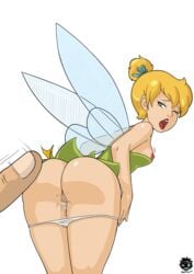 ass ass_slap bent_over blonde_hair colored_by_op disney disney_fairies fairy fairy_wings hair_bun minigirl nipples peter_pan_(disney) pussy pussy_juice pussy_juice_drip tagme tinker_bell wings