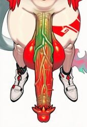 ai_generated arknights erection futanari huge_cock light_skin lower_body lower_body_only nian_(arknights) rascalai red_penis solo standing thick_thighs wide_hips