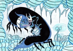 2girls black_body blush blush_lines blushing blushing_female breasts bug bug_girl drawing hollow_knight hollow_knight:_silksong hollow_knight_(franchise) hornet_(hollow_knight) lesbian_sex licking licking_face midwife_(hollow_knight) penetration pussy pussy_juice small_breasts spider spider_girl team_cherry tentacle tentacle_penetration tentacle_sex tentacles yuri