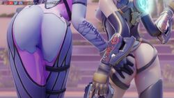 2girls 3d alternate_costume ass blender female female_only forceballfx overwatch rose_tracer thighhighs torn_clothes tracer widowmaker