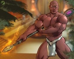 1boy actor alien bald bald_male blitzturner celebrity christopher_judge dark-skinned_male dark_skin erect_penis erection loincloth male male_chastity male_only melanin muscles muscular muscular_male posing pubic_hair solo solo_male stargate stargate_sg-1 teal'c