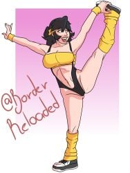 2d aerobics aerobics_clothing athletic athletic_female bare_midriff big_breasts black_hair borderreloaded breasts brown_eyes busty female female_focus female_only flexible full_body headband hourglass_figure leotard lipstick long_hair loose_socks lucia_(scott_malin) nail_polish navel sling_bikini sneakers socks splits sports_bra standing standing_split tagme tubetop wide_hips