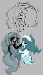 2025 breasts brialzebubbie colored_sketch connie_(dandy's_world) dandy's_world extreme_french_kiss eyes_rolled_back forced french_kiss ghost ghost_girl holding_face open_mouth selfcest sharp_teeth sp4gh3tt1 tongue_down_throat twisted_connie_(dandy's_world)