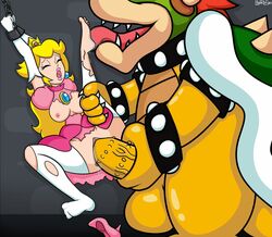 1boy 1girls barefoot blonde_hair bowser breasts captured chain clothing crown crying exposed_breasts feet female foot_worship forced high_resolution huge_cock hyoreisan indoors insertion interspecies large_penis licking_foot long_hair male mario_(series) nintendo nipples penis princess princess_peach prisoner pussy rape royalty sex sex_slave slave spread_legs super_princess_peach toes torn_clothes torn_legwear vaginal vaginal_insertion vein veiny_penis yellow_hair