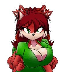 1girls animated anthro bouncing_breasts breasts cleavage female female_only fox fur furry goblinhordestudios green_eyes green_shirt huge_breasts k9wolf looking_at_viewer red_fur run_cycle running vulpine