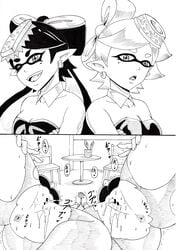 after_sex anus black_hair callie_(splatoon) censored cephalopod cephalopod_eyes cephalopod_humanoid cousins cum cum_inside duo ear_piercing earrings inkling instant_loss_2koma marie_(splatoon) mole_under_eye monster_girl neck_collar nintendo smooth_skin splatoon squid_girl squid_sisters tonsuke vagina white_hair