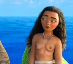 3d accurate_art_style alternate_breast_size artist_name black_hair_female boat dark-skinned_female disney disney_princess edit female glistening_skin hawaiian long_black_hair long_hair long_hair_female moana moana_waialiki narrowed_eyes necklace nipples public_topless sandychoo_(artist) sea shiny_breasts shiny_hair small_breasts teenage teenage_girl topless topless_female