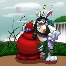 1:1 absurd_res anthro big_breasts biped breasts broodal clothing digital_media_(artwork) dustyerror female fur hair hi_res lagomorph leporid lipstick madame_broode makeup mammal mario_(series) nintendo nipples open_mouth overweight overweight_female rabbit simple_background super_mario_odyssey thick_thighs transformation video_games wide_hips