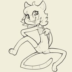 1:1 anthro beleth_(floraverse) biped collar domestic_cat felid feline felis female floraverse itsunknownanon mammal open_mouth pussy smile solo webcomic white_beleth_(floraverse)