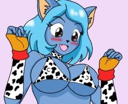 angel_de_la_verdad anthro banjojiggy big_breasts bikini blue_hair blue_skin blush cow_girl cute furry nipples original_character