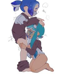 1boy 1boy1girl 1girls areolae barefoot blowjob blue_cum blue_hair blush colored_cum crybleat cum_in_mouth cum_on_face fellatio female glasses head_grab inkling inkling_boy inkling_girl male nintendo partially_clothed splatoon white_background