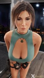 3d bent_over big_breasts breasts brown_eyes brown_hair busty dawdle3d female female_focus female_only hourglass_figure lara_croft lara_croft_(survivor) large_breasts long_hair pinup pinup_pose ponytail tagme tan tan_body tan_skin tomb_raider tomb_raider_(survivor) wide_hips