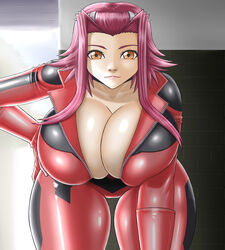 1girls akiza_izinski areolae big_breasts bikesuit bodysuit breasts busty chubby cleavage female female_focus female_only hair_ornament hand_on_hip hanging_breasts huge_breasts large_breasts looking_at_viewer orange_eyes red_hair shiny_clothing shiny_hair shiny_skin solo solo_female solo_focus thick_thighs thigh_gap tight_clothing voluptuous wide_hips yu-gi-oh! yu-gi-oh!_5d's