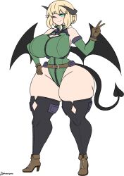 alphaerasure artist_name breast_expansion gigantic_ass gigantic_breasts gigantic_thighs gloves heels hourglass_figure hyper_breasts hyper_thighs leotard long_gloves sequence succubus thick_thighs thighhighs wide_hips