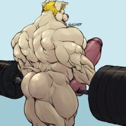 1:1 anthro ass big_muscles canid canine erection exercise huge_muscles humanoid_penis hyper hyper_muscles hyper_penis male male_only mammal muscular muscular_male nude oldshep penis solo standing tongue tongue_out vein weightlifting workout