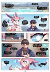 1boy1girl anthro canon_couple comic comic_page dialogue eeveelution english english_text gammainks generation_6_pokemon happy_tears hearts human_on_anthro interspecies_marriage kiwi_(gammainks) male_human/female_anthro marriage_proposal married_couple nintendo page_15 pink_fur pokeball pokemon pokemon_(species) pokeromia proposal ribbon romantic romantic_couple sylveon wedding_ring white_fur wholesome will_(gammainks)