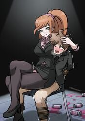 1boy 1girls age_difference ass big_ass big_breasts black_background blush bondage bottomless breath brown_eyes brown_hair chair clothed_female_nude_male clothes crossed_legs danganronpa danganronpa_3 drug drugged drugs femdom forced green_eyes heavy_breathing holding huge_breasts large_breasts larger_female legs light-skinned_female light-skinned_male light_skin long_hair malesub mosbles motion_lines naegi_makoto on_top one_eye_closed orange_hair pantyhose pencil_skirt penis ponytail precum shirt shoes short_hair sitting size_difference skirt smaller_male smile straight straight_hair text thick_thighs thigh_sex tied_to_chair tied_up trembling watermark wide_hips yukizome_chisa