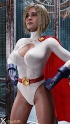 3d big_breasts blonde_hair blue_eyes breasts busty cleavage cleavage_cutout dawdle3d dc dc_comics female female_focus female_only fully_clothed hourglass_figure power_girl short_hair standing superman_(series) tagme tight_clothing wide_hips