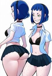 ai_generated back_view ceci_escribano_(hellonearthiii) flat_colors flexible_female freckles freckles_on_ass from_behind front_view hellonearthiii hi_res legs_up looking_back school_uniform shiny_skin thick_thighs thighs thighs_together underwear