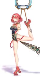 ball_gag blush bondage bound bound_arms core_crystal female female_focus female_only gag gagged nintendo one_leg_up open_mouth pyra pyra_(xenoblade) red_hair roller_skates thighs xenoblade_(series) xenoblade_chronicles_2