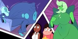 2020s 2024 black_hair black_skin blue_clothes blue_clothing blue_diamond_(steven_universe) blue_dress blue_gem blue_gemstone blue_hair blue_skin bulge_through_clothing bulging_belly connie_maheswaran dazed digestion digital_drawing_(artwork) digital_media_(artwork) face_imprint fatal_vore forced_fusion fusion green_gem green_gemstone green_glutton green_hair implied_digestion implied_vore macro_pred macro_prey oral_vore pink_shirt shocked shocked_expression steven_quartz_universe steven_universe struggling struggling_prey sweat sweatdrop vore white_shirt white_skin worried worried_expression yellow_diamond_(steven_universe)