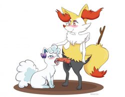 1boy alolan_vulpix ambiguous_gender anthro bodily_fluids bow braixen cum feet fellatio female genital_fluids knot larger_male makasia male nintendo oral paws penis pokemon pokemon_(species) pokemon_sm pokemon_xy simple_background size_difference smaller_male straight_hair testicles video_games vulpix