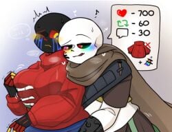 big_breasts blushing error_sans_(fan_character) female_sans grabbing_breasts ink_sans ink_sans_(fan_character) licking_lips sans speech_bubble undertale undertale_au