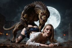 1boy 1girls ai_generated female_human female_human/male_feral female_human/male_monster feral_on_female feral_on_human full_moon interspecies interspecies_sex male_feral male_feral/female_human male_monster monster monster_on_female monster_on_human monster_penetrating noone3d petite slim slim_waist