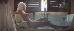 3d bathing bathtub blissful_art completely_nude_female female female_focus female_only light-skinned_female long_hair nier:_automata nier_(series) nude nude_female see-through solo solo_female solo_focus water wet wet_body white_hair yorha_a2