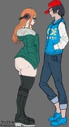 atlus big_breasts bigger_male clothed glasses orange_hair persona persona_5 sakura_futaba shinya_oda sketch tagme thick thick_ass thick_thighs waiting wankofool