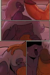 1futa 1girls amethyst_(steven_universe) blowjob comic comic_page dick_sucking_lips erection fellatio female female_focus futa_on_female futanari hand_on_head huge_cock jasper_(steven_universe) nick_nsfw_new oral sex shortstack steven_universe