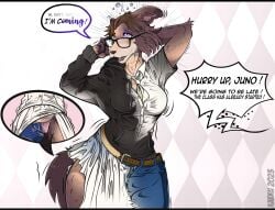 alternate_version_at_source anthro beastars camel_toe canid canine canis clothing dress english_text eyewear female gender_transformation glasses hi_res hoodie human human_to_anthro hypnosis identity_death juno_(beastars) kaeku lorrsox loss_of_self male mammal mind_break mind_control mtf_transformation outfit_change panties reality_shift solo species_transformation text topwear transformation underwear wolf