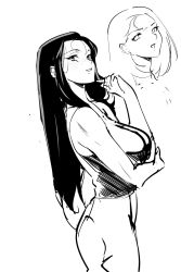 1girls big_breasts black_hair breast_lift clothed dark_hair female female_only fully_clothed looking_at_viewer pixiv2179929 uncolored