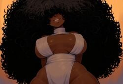 afro ai_generated big_breasts big_hair brinne curvy dark-skinned_female dark_skin ebony female heart huge_breasts long_hair mullon novelai original original_character smile solo top-heavy very_long_hair voluptuous