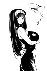 1girls big_breasts black_hair breast_lift clothed dark_hair female female_only fully_clothed looking_at_viewer pixiv2179929 uncolored