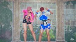 2girls 3d artist_request capcom human human_only king_of_fighters light-skinned_female light_skin manon_legrand outfit_swap peace_sign shermie_(kof) snk street_fighter street_fighter_6