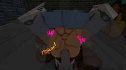 1girls 2boys 3d against_surface alley forced forced_oral holding_legs made_using_roblox onomatopoeia oral rape roblox robloxian spitroast spread_legs vaginal_penetration