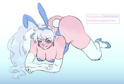 ass_up big_ass blue_eyes blush bunny_costume bunny_ears bunny_girl bunny_tail bunnysuit cityclitties earrings facial_scar female_only floppy_ears heels long_gloves long_hair looking_at_viewer on_knees ponytail rwby scar_across_eye small_breasts smile smile_at_viewer smirk socks solo_female spread_legs thighhighs weiss_schnee white_hair