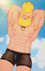 armpit_hair balls bara beard brawl_stars bulge bull_(brawl_stars) facial_hair flaccid male male_only mayahoney muscles muscular nose_ring one_eye_closed penis pompadour solo solo_male underwear underwear_only